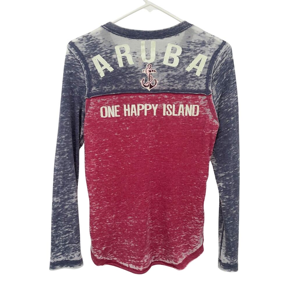 Yachet‎ Club Long Sleeve Distressed T Shirt Aruba Island Travel Destination S